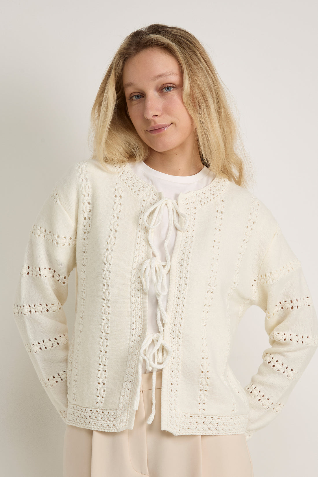 GWD Rachel Cream Crochet Knit Cardigan