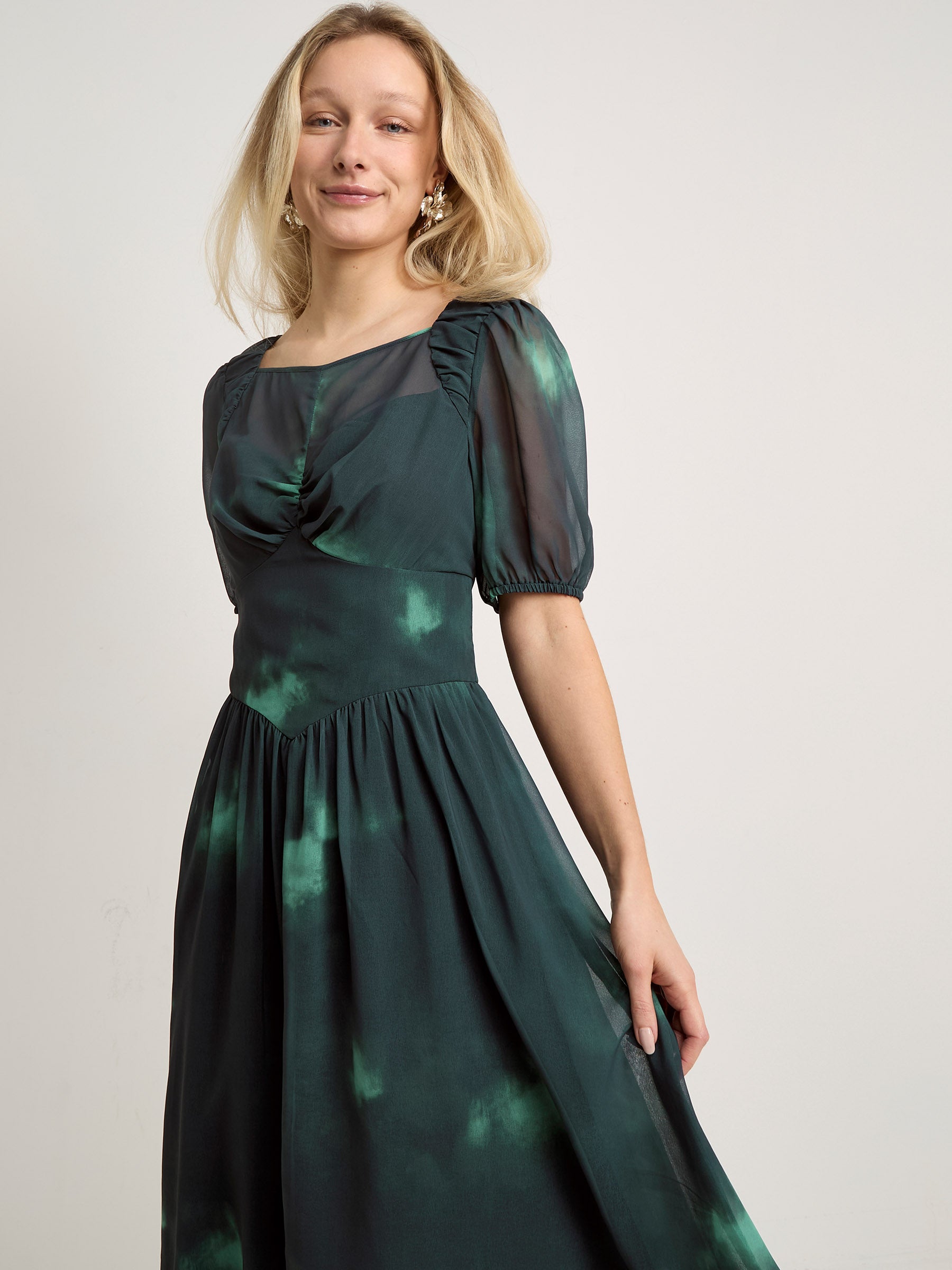 GWD Calla Green Printed Midi Dress