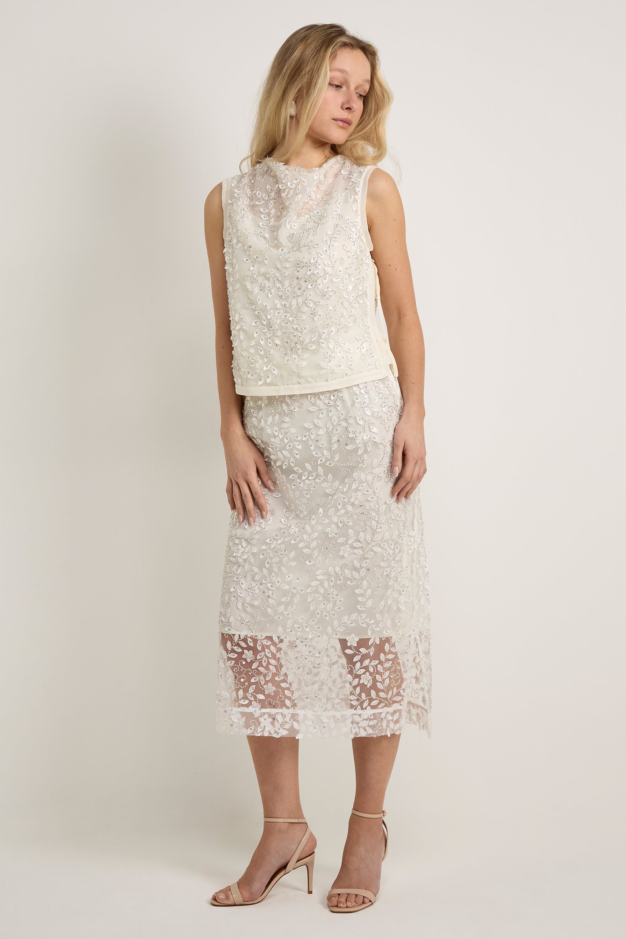 GWD Imara Floral Embroidery, Sheer Sparkle Skirt