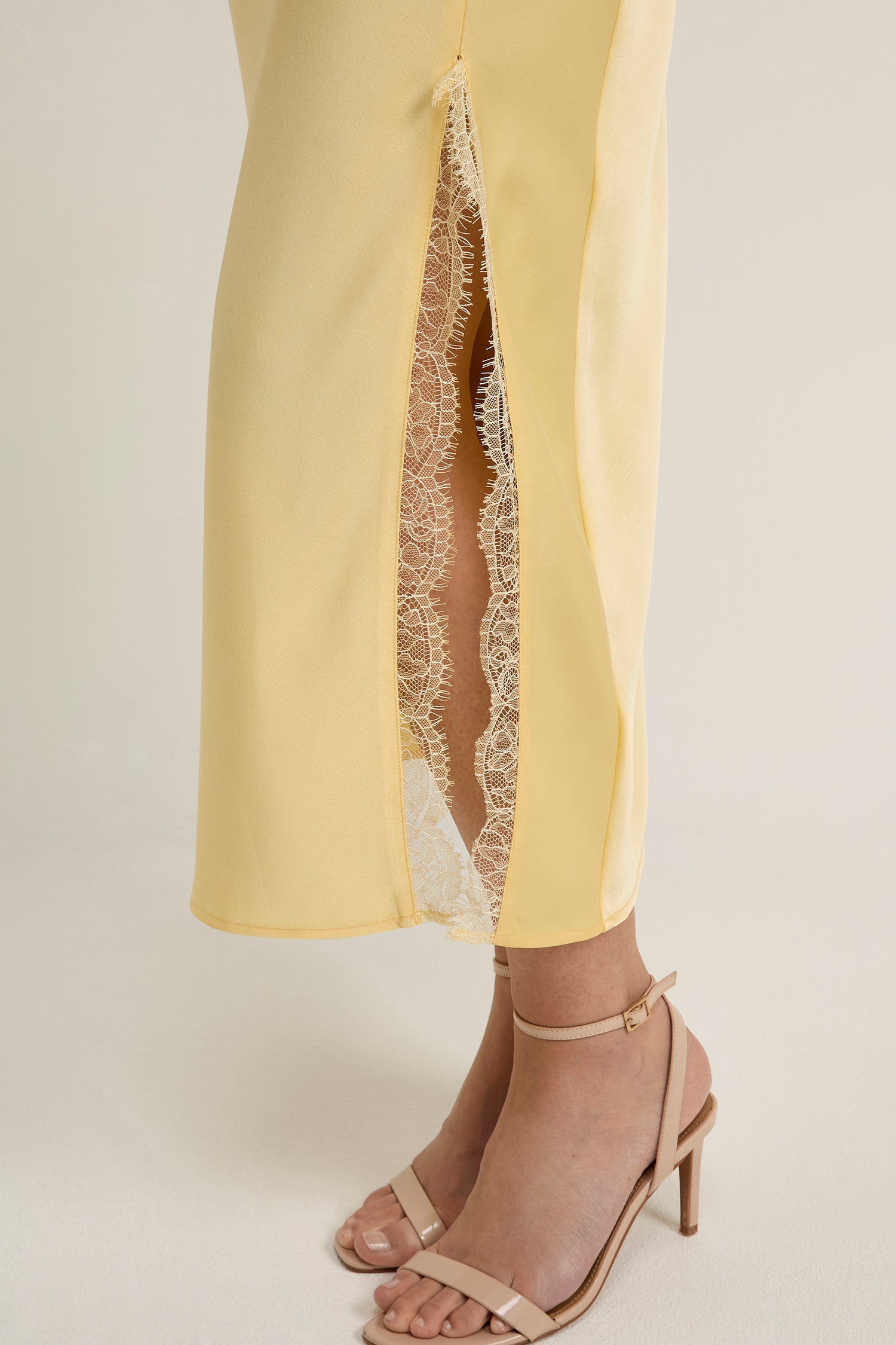 GWD Rowana Yellow Satin Lace Detail Maxi Dress