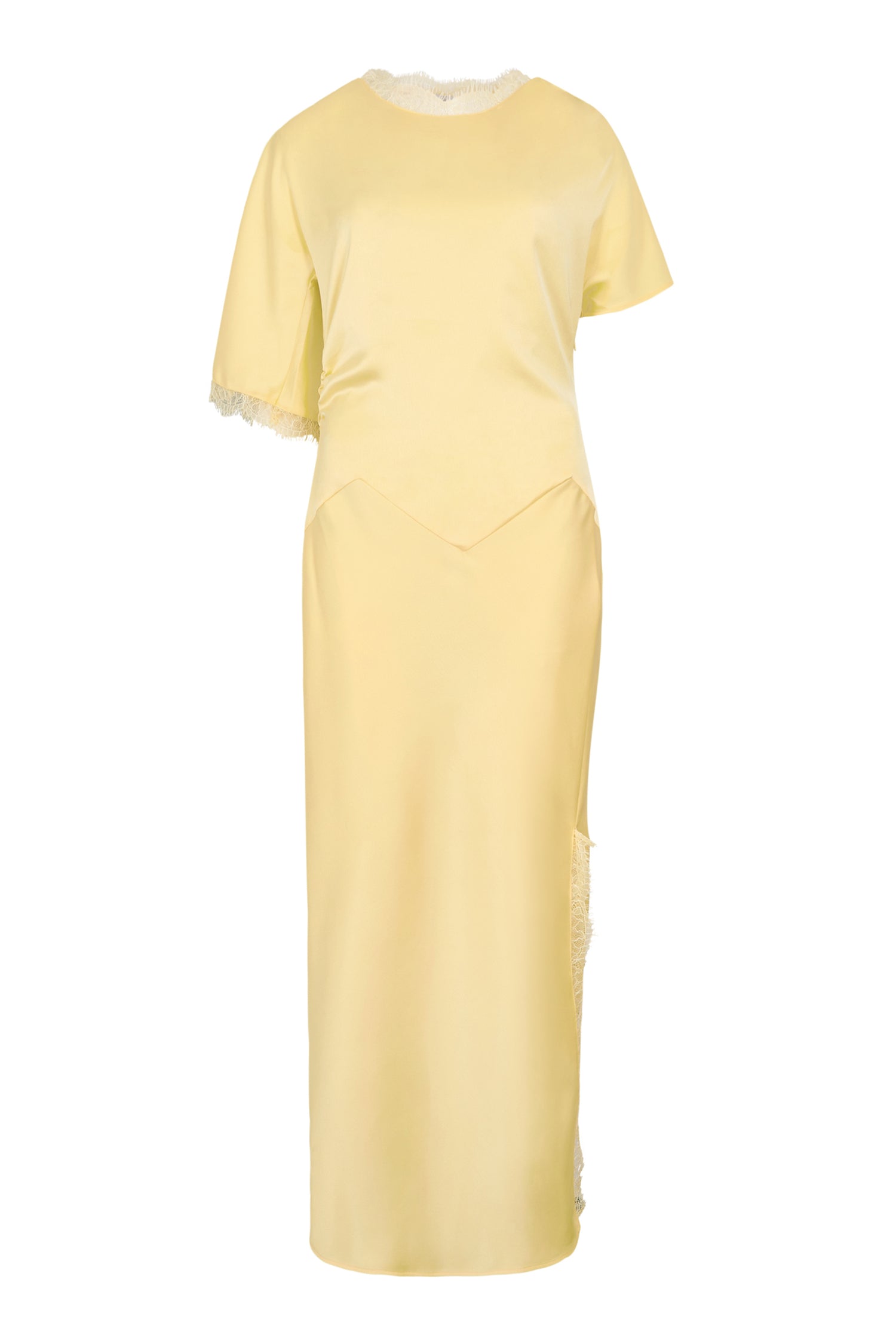 GWD Rowana Yellow Satin Lace Detail Maxi Dress