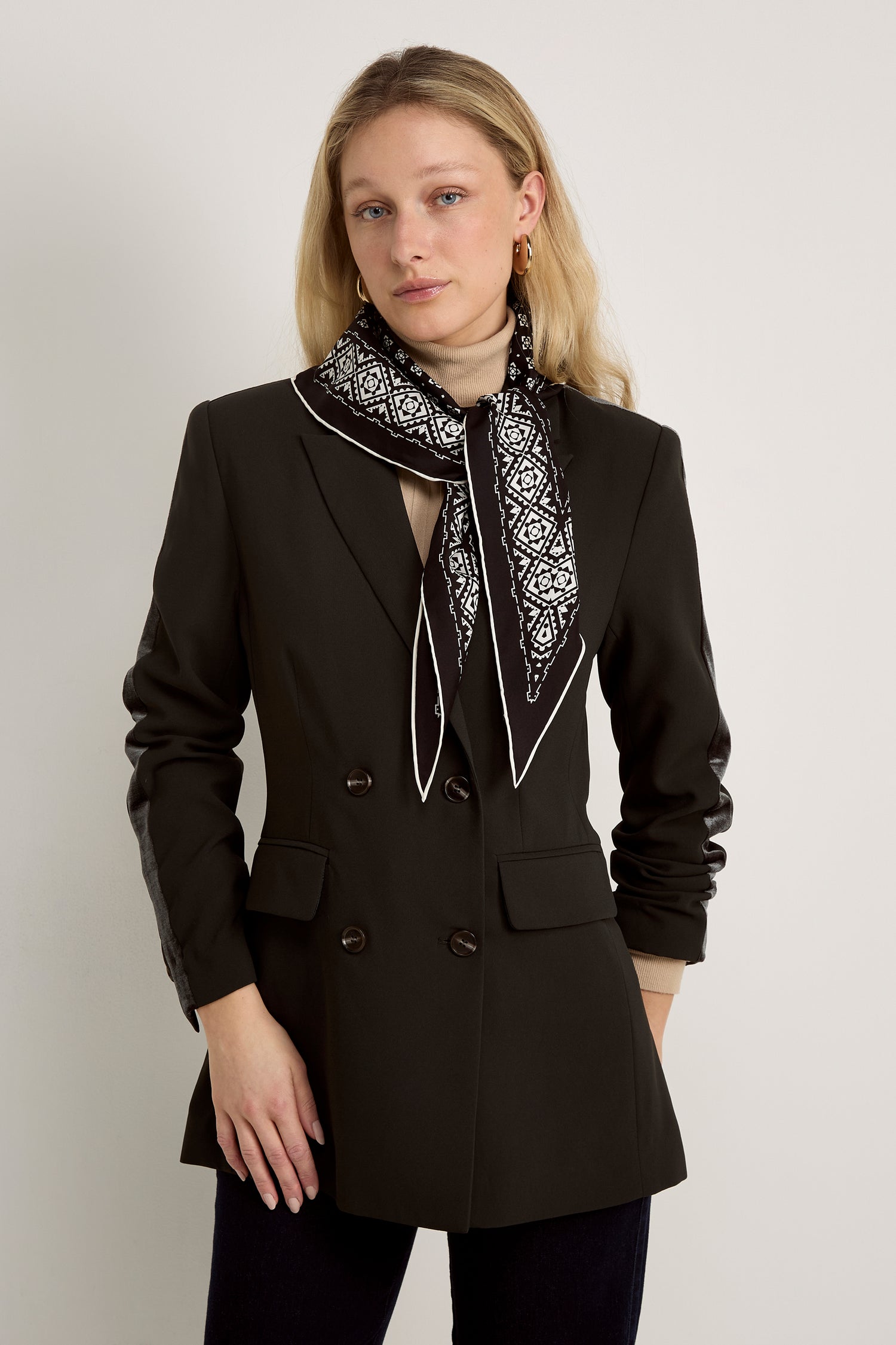 GWD Geometric Printed Diamond Black Silk Scarf