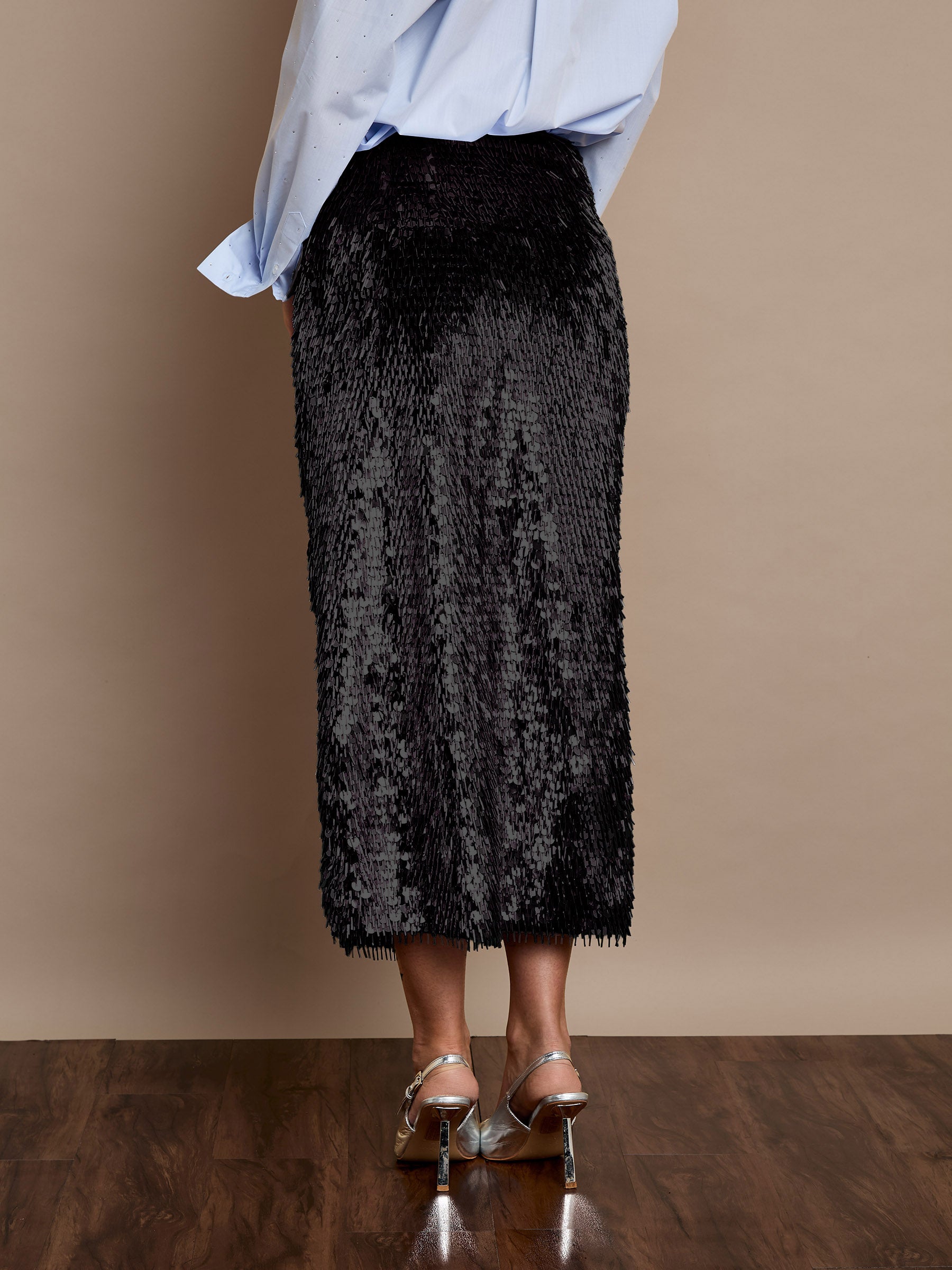 Simone Midi Sequin Skirt Black