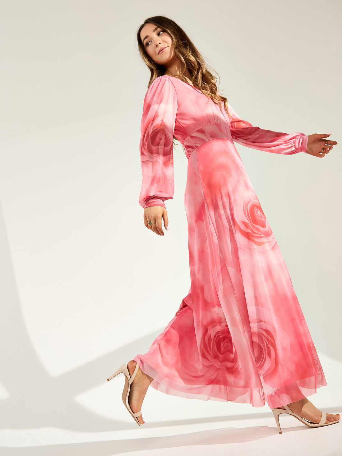 GWD Genevieve Floral Print Maxi Dress Petal Pink