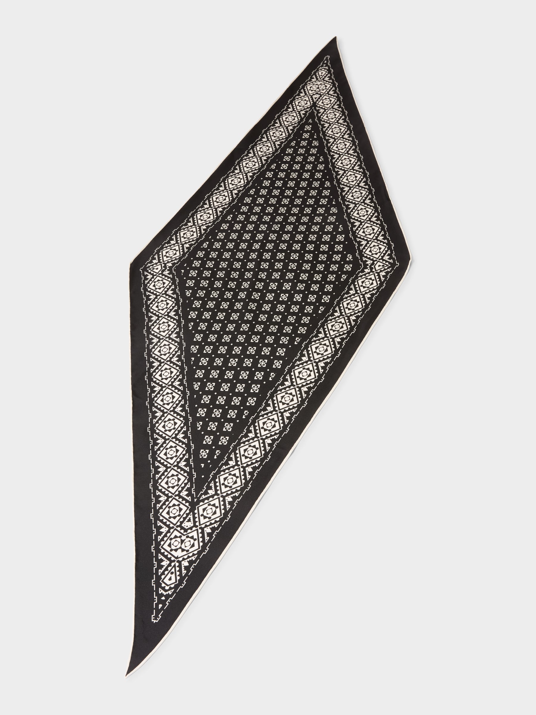 GWD Geometric Printed Diamond Black Silk Scarf