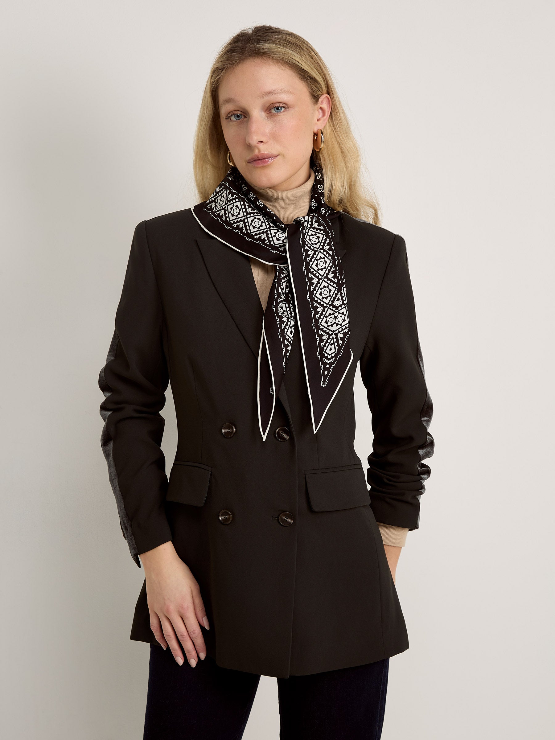 GWD Geometric Printed Diamond Black Silk Scarf