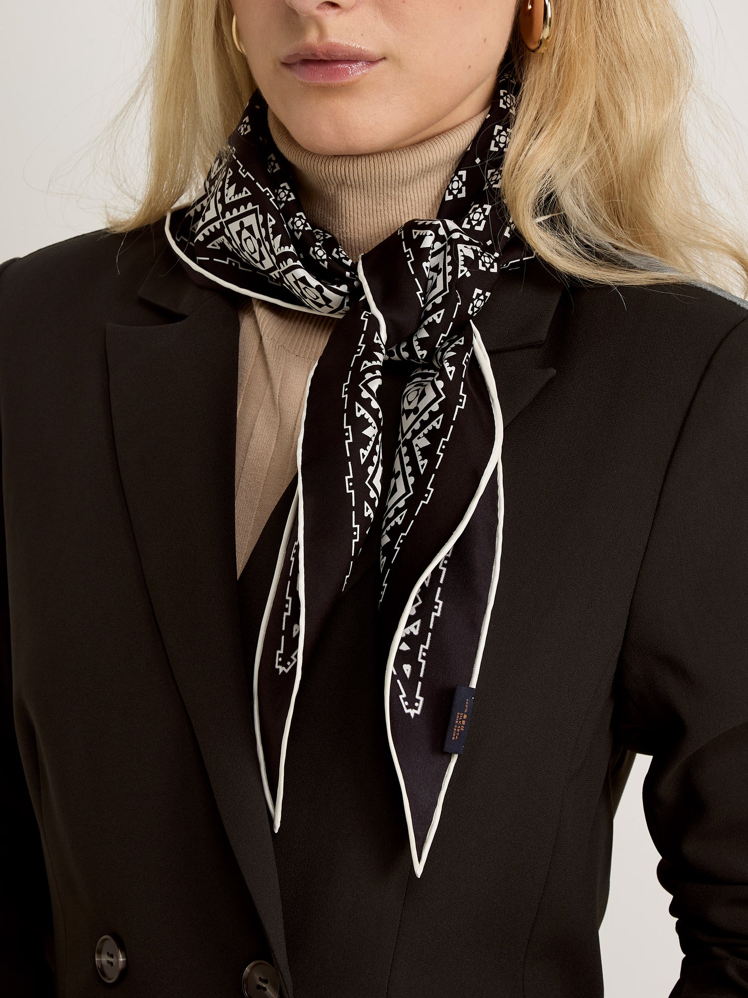 GWD Geometric Printed Diamond Black Silk Scarf