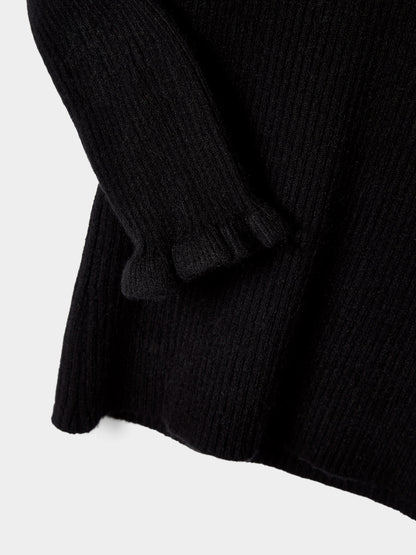 Girls Greta Knitted Top Ruffle Front Rib Jumper Available in Black and Cream