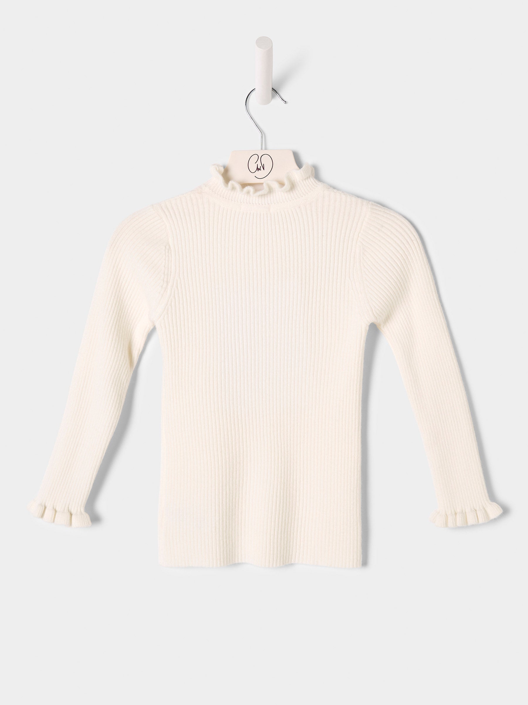 Girls Greta Knitted Top Ruffle Front Rib Jumper Available in Black and Cream