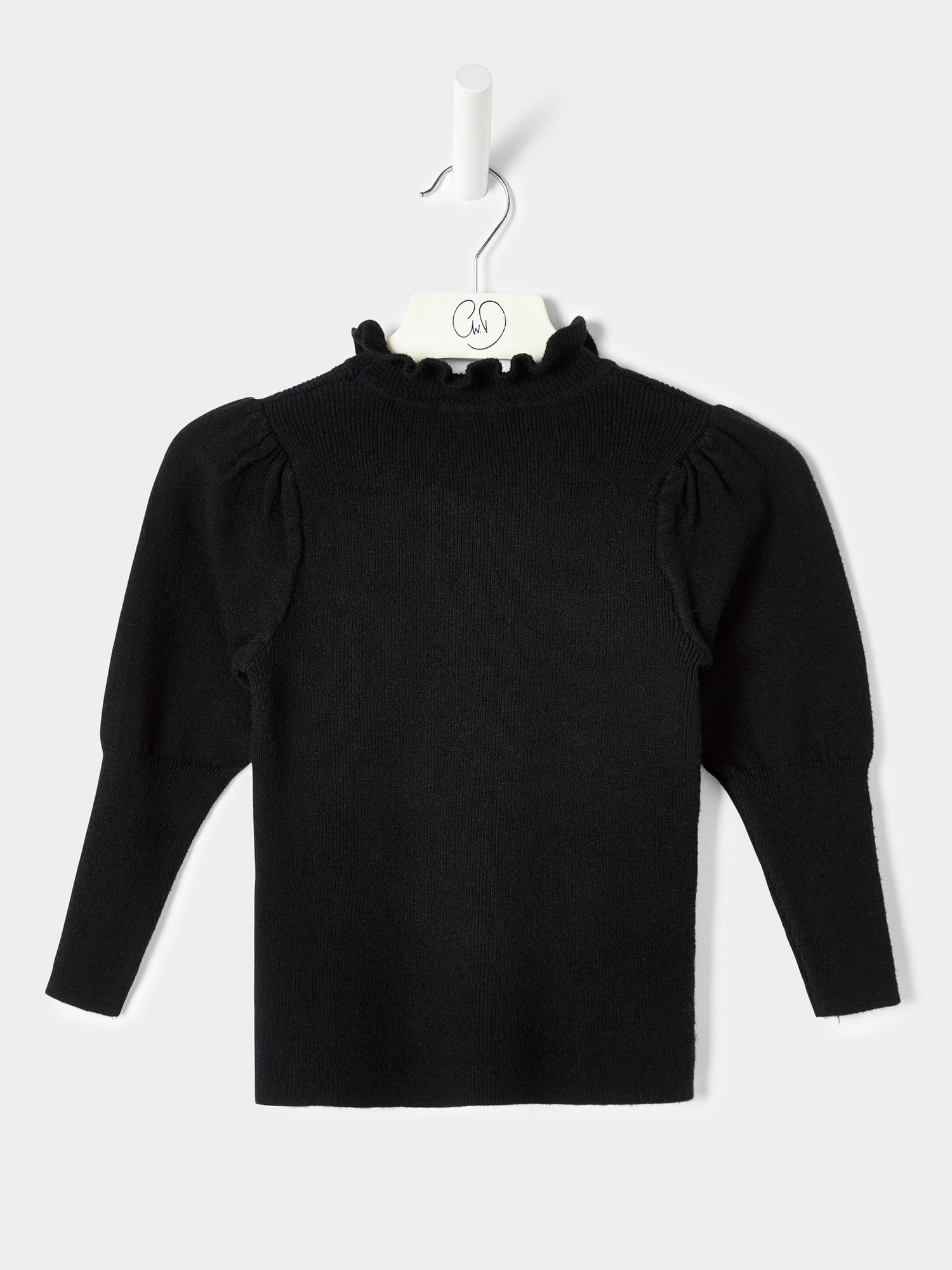 Girls Hallie Knitted Top Ruffle Neck Jumper Available in Black and Cream