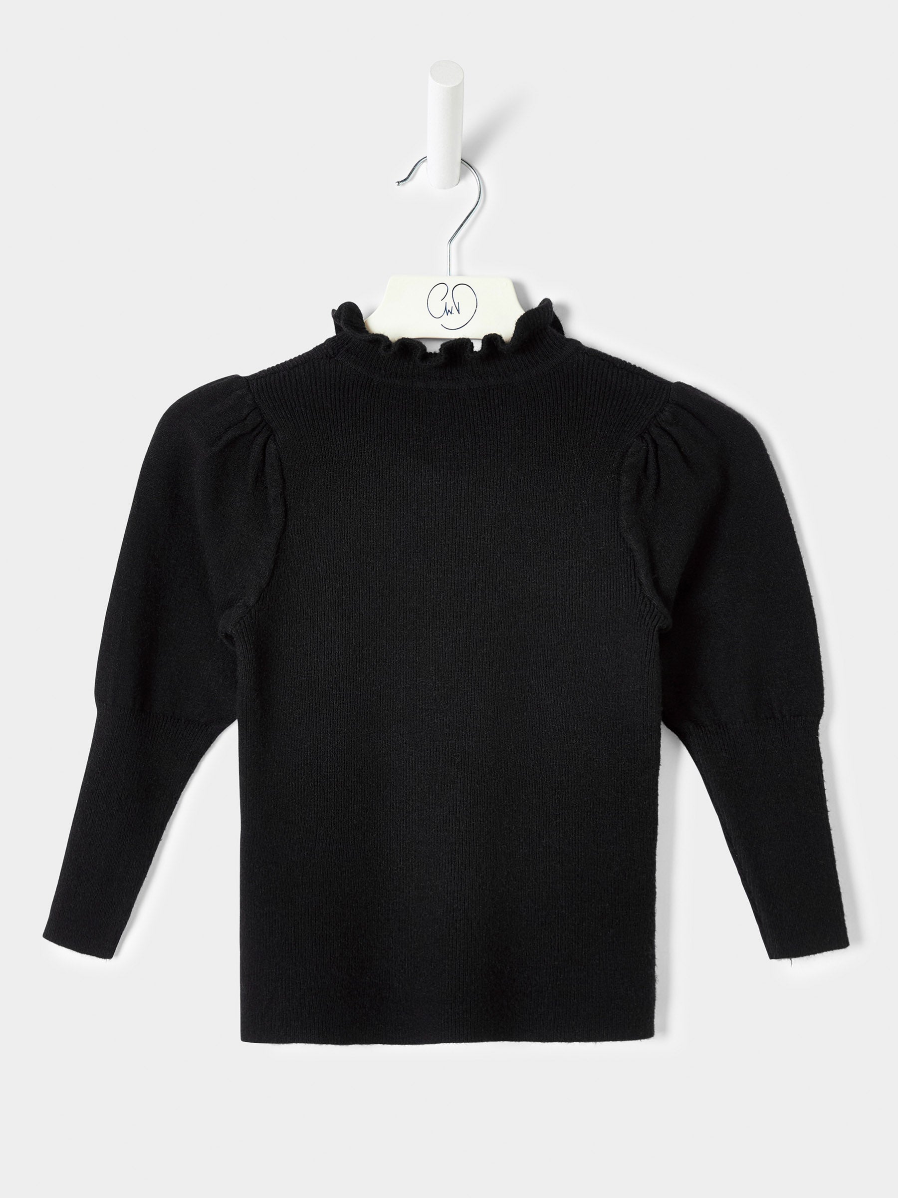 Girls Hallie Knitted Top Ruffle Neck Jumper Available in Black and Cream