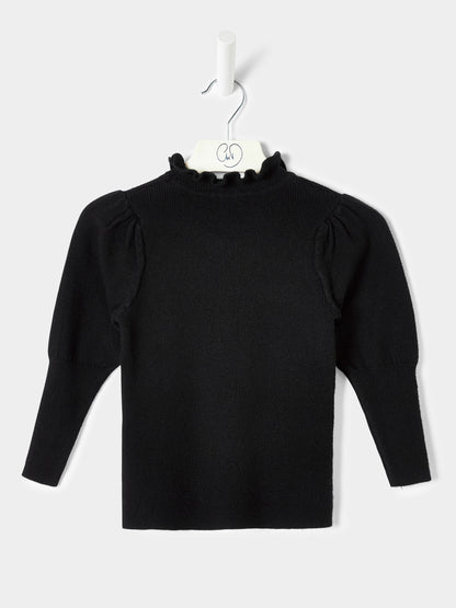 Girls Hallie Knitted Top Ruffle Neck Jumper Available in Black and Cream