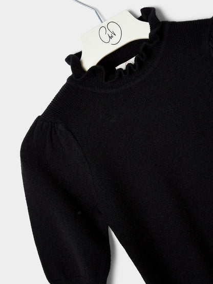Girls Hallie Knitted Top Ruffle Neck Jumper Available in Black and Cream