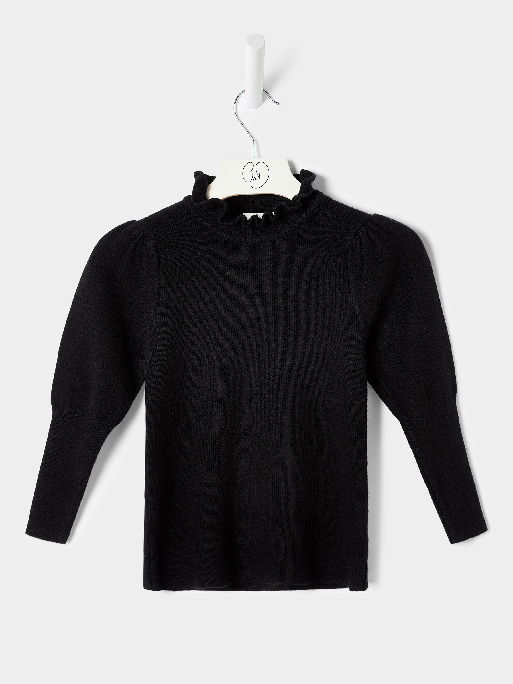 Girls Hallie Knitted Top Ruffle Neck Jumper Available in Black and Cream