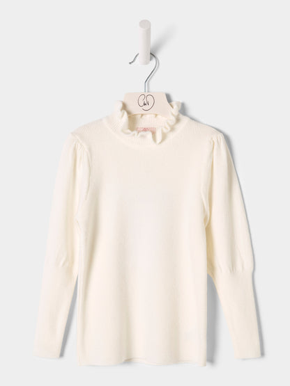 Girls Hallie Knitted Top Ruffle Neck Jumper Available in Black and Cream
