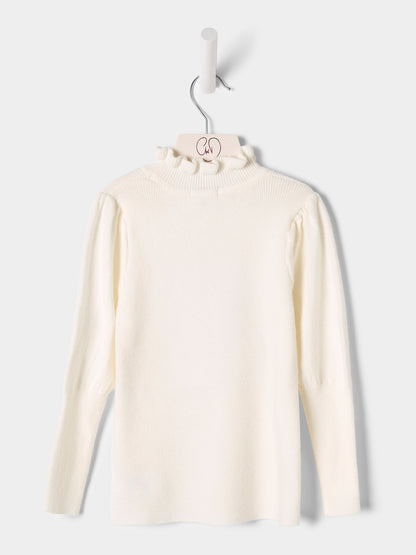 Girls Hallie Knitted Top Ruffle Neck Jumper Available in Black and Cream