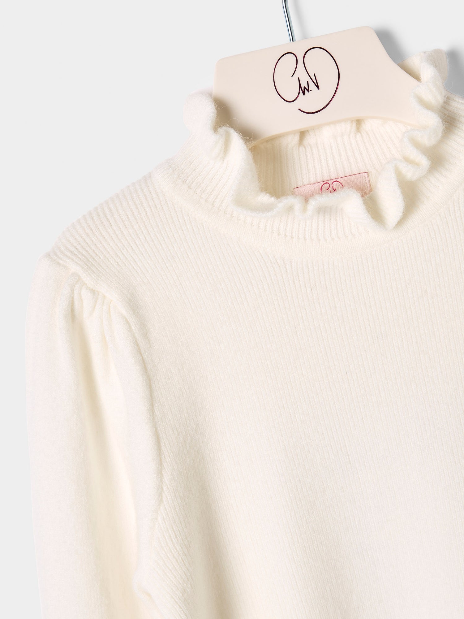 Girls Hallie Knitted Top Ruffle Neck Jumper Available in Black and Cream