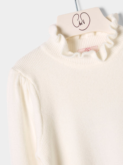 Girls Hallie Knitted Top Ruffle Neck Jumper Available in Black and Cream