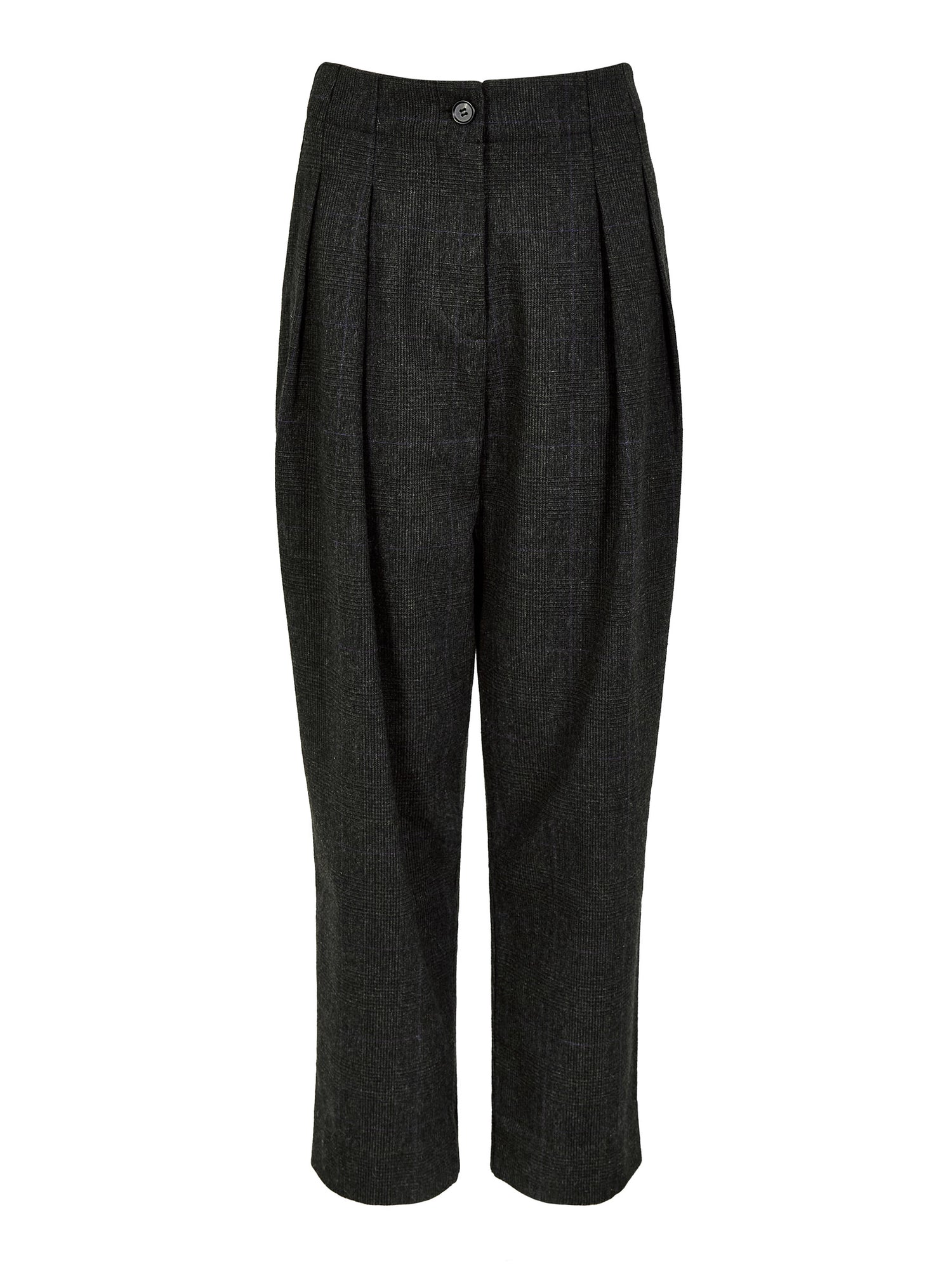 Hannah Pleat-Front Grey Checked Trouser