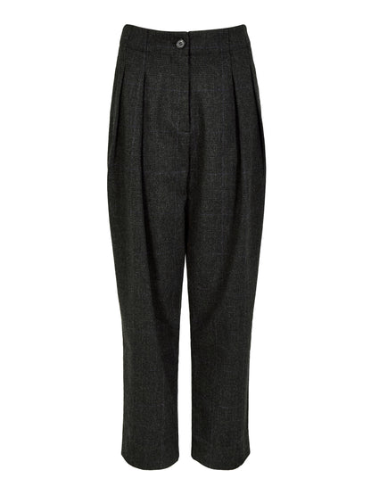 Hannah Pleat-Front Grey Checked Trouser
