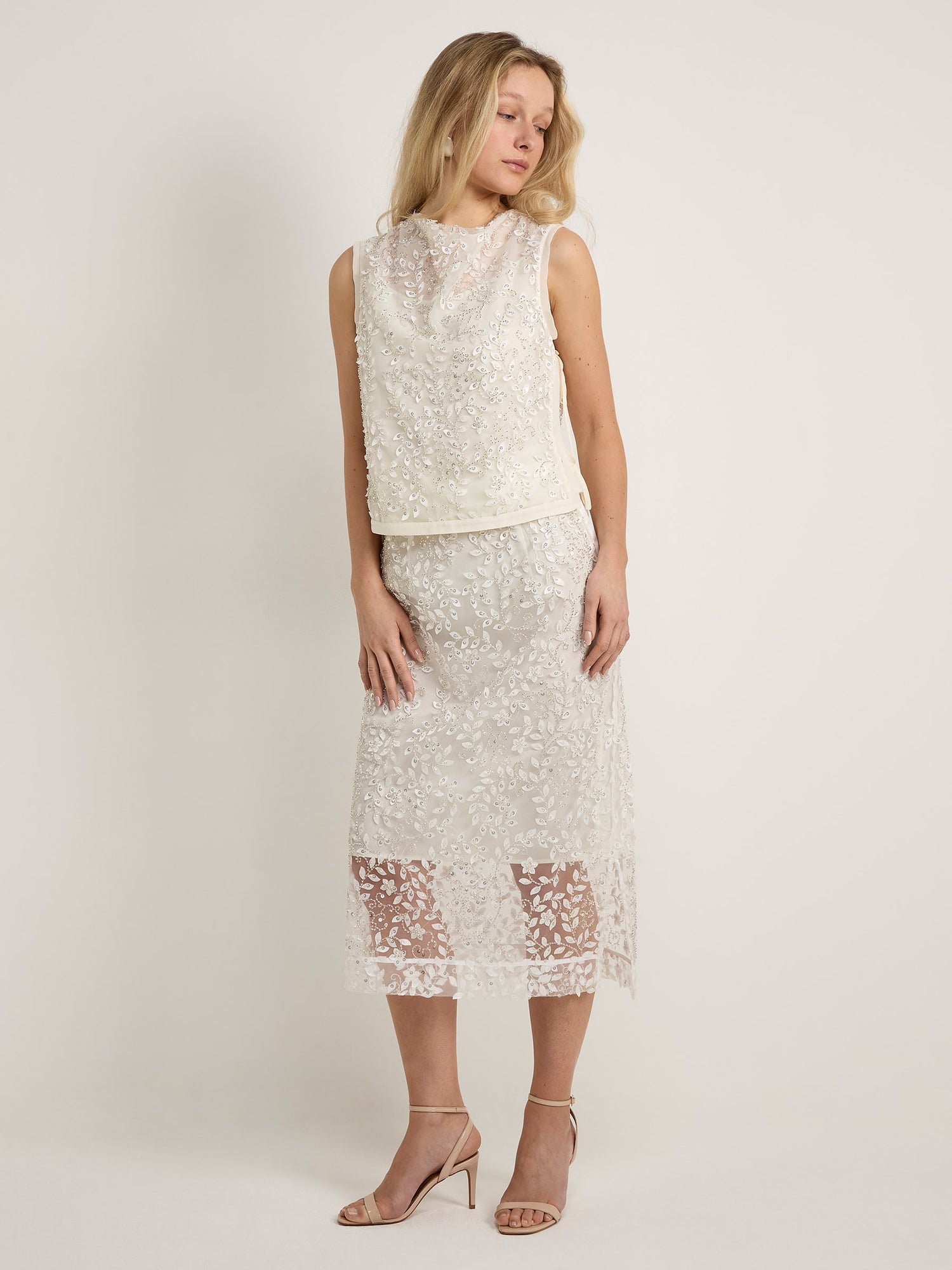 GWD Imara Floral Embroidery, Sheer Sparkle Skirt
