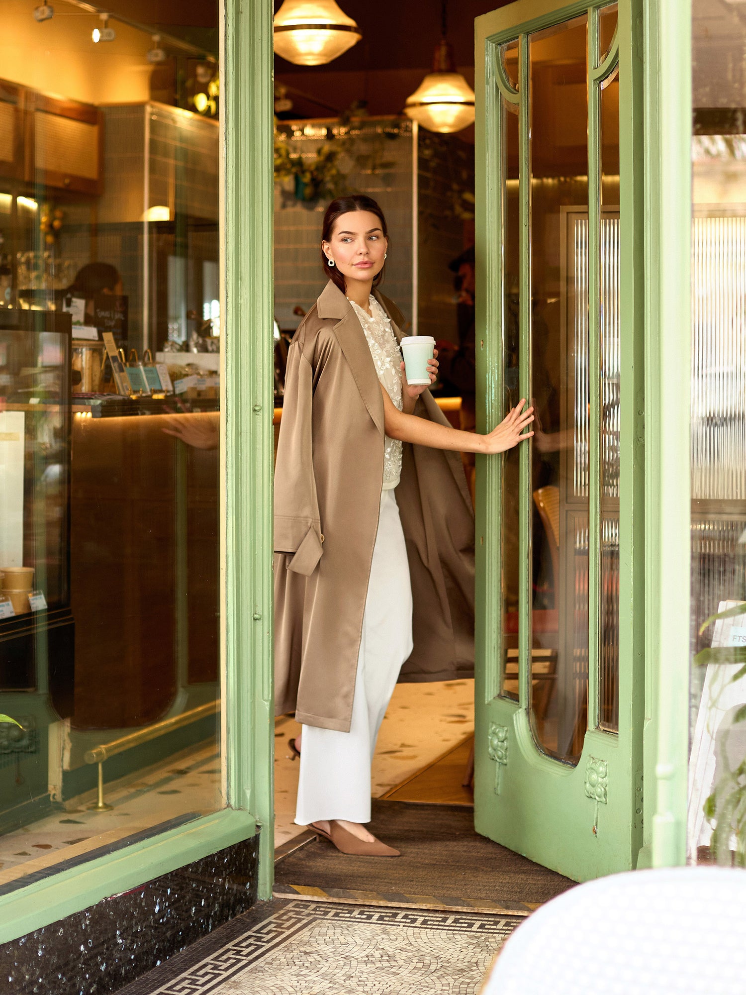 GWD Imara Floral Embroidery, Sheer Mesh Sparkle Top