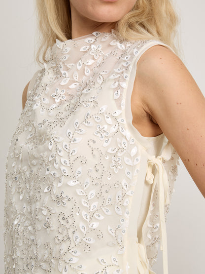 GWD Imara Floral Embroidery, Sheer Mesh Sparkle Top
