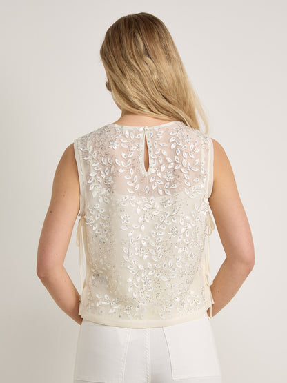 GWD Imara Floral Embroidery, Sheer Mesh Sparkle Top