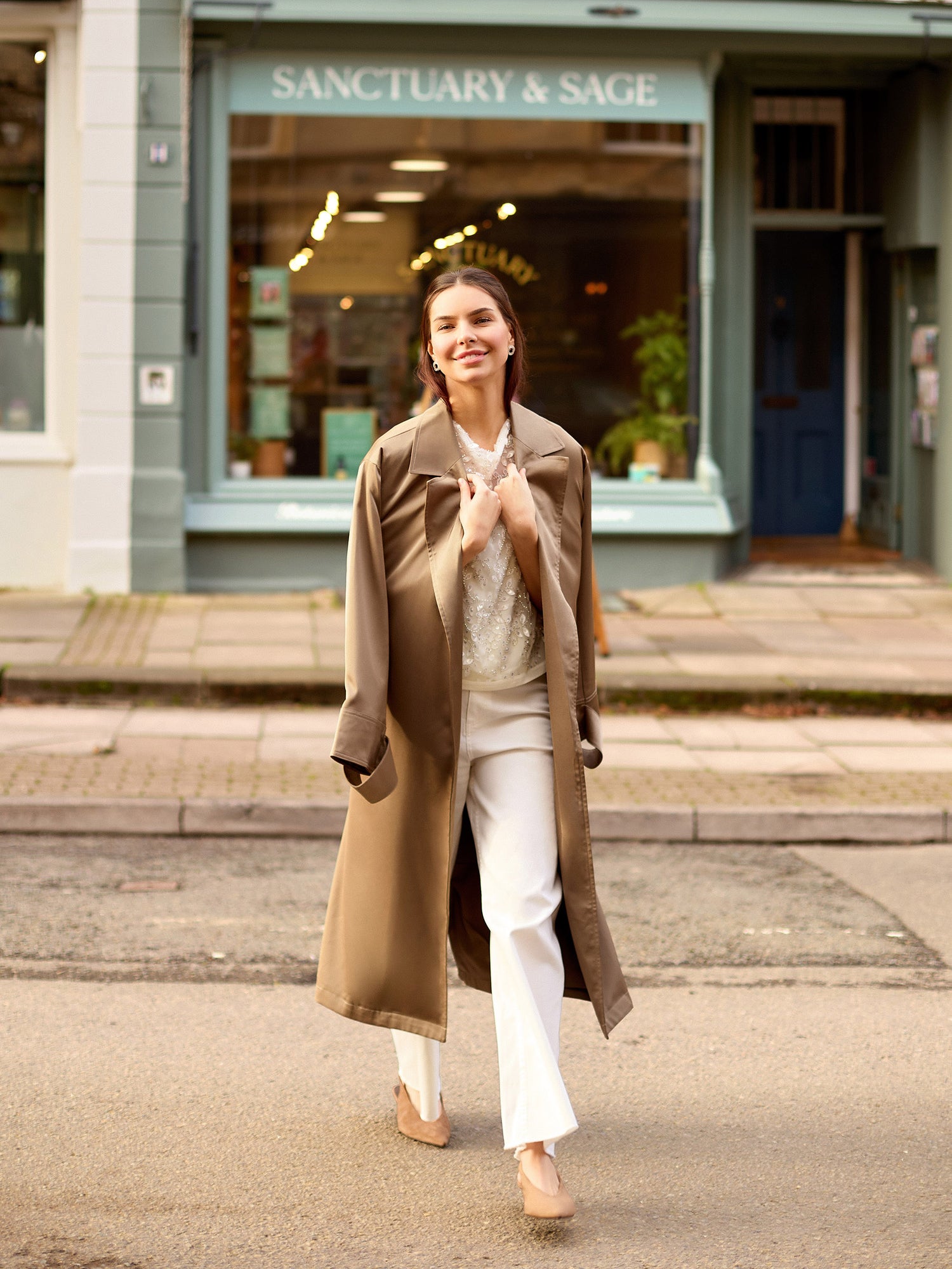 GWD Imara Floral Embroidery, Sheer Mesh Sparkle Top