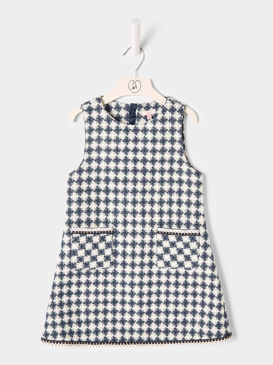Ines Blue and White Dogstooth Boucle Dress