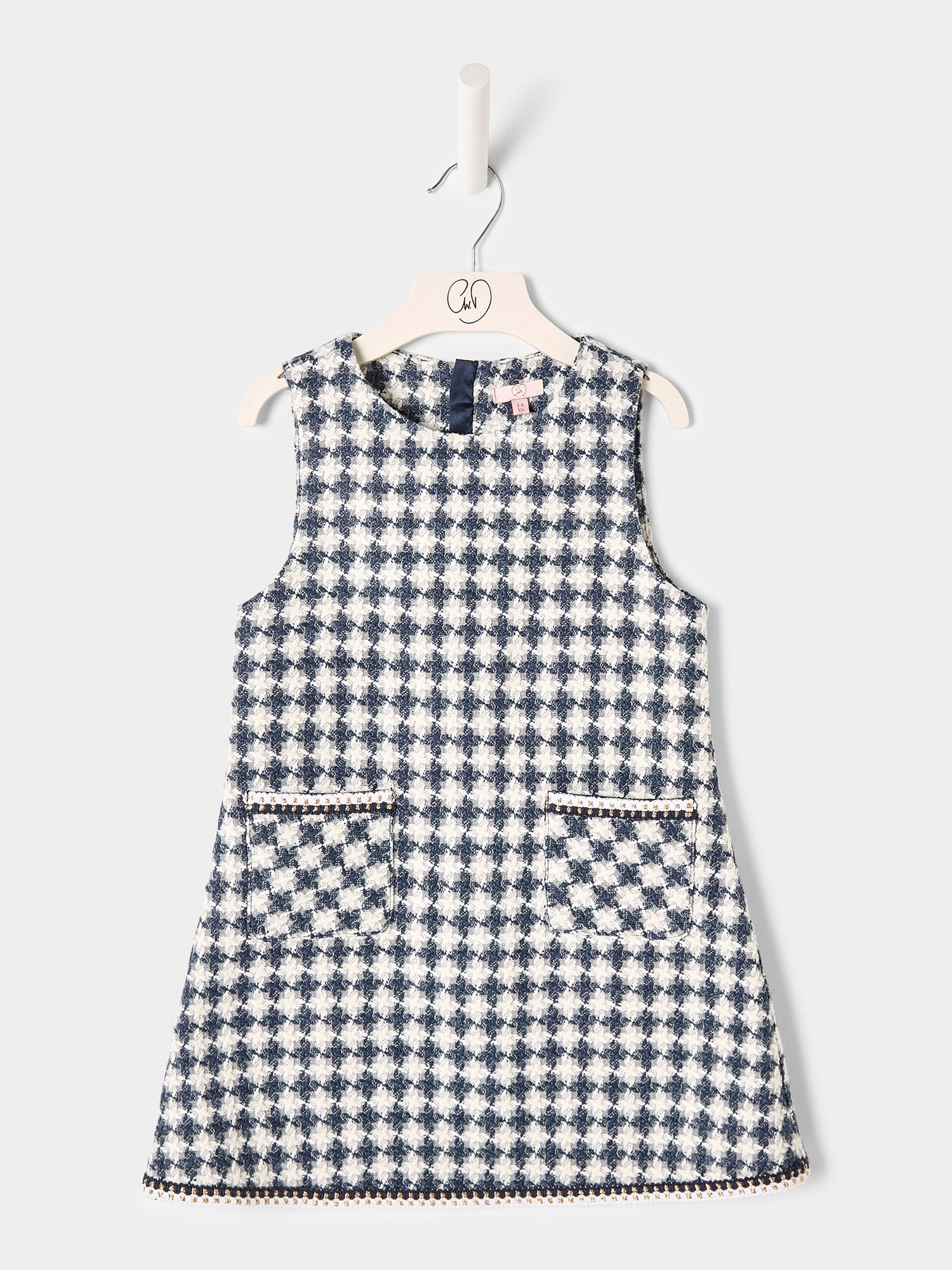 Ines Blue and White Dogstooth Boucle Dress