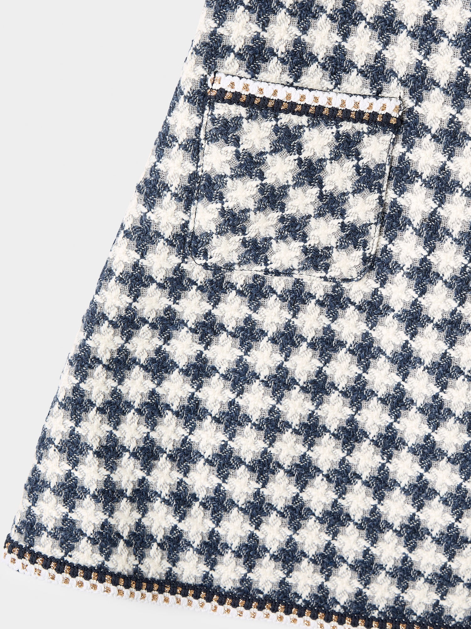 Ines Blue and White Dogstooth Boucle Dress