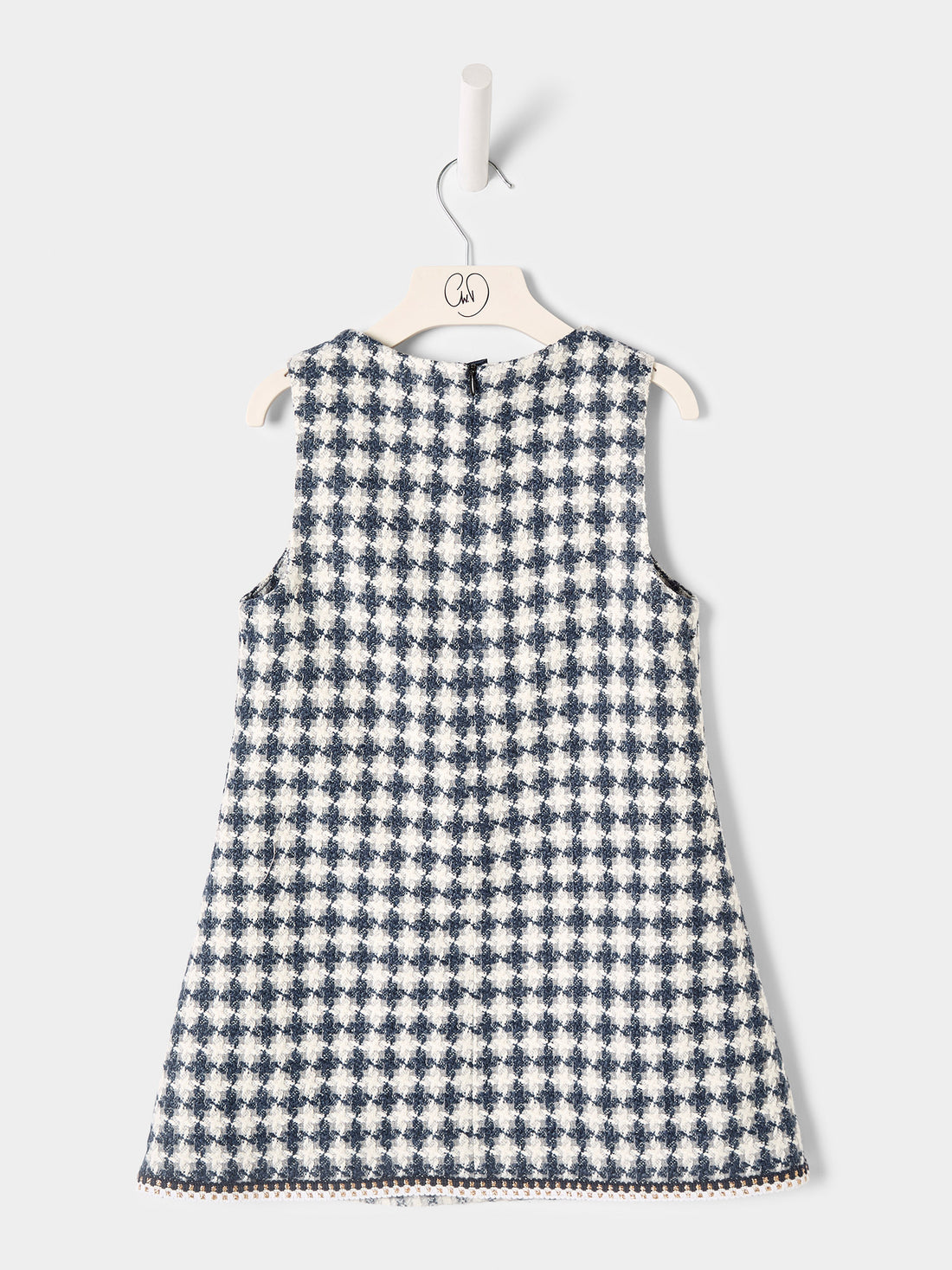 Ines Blue and White Dogstooth Boucle Dress