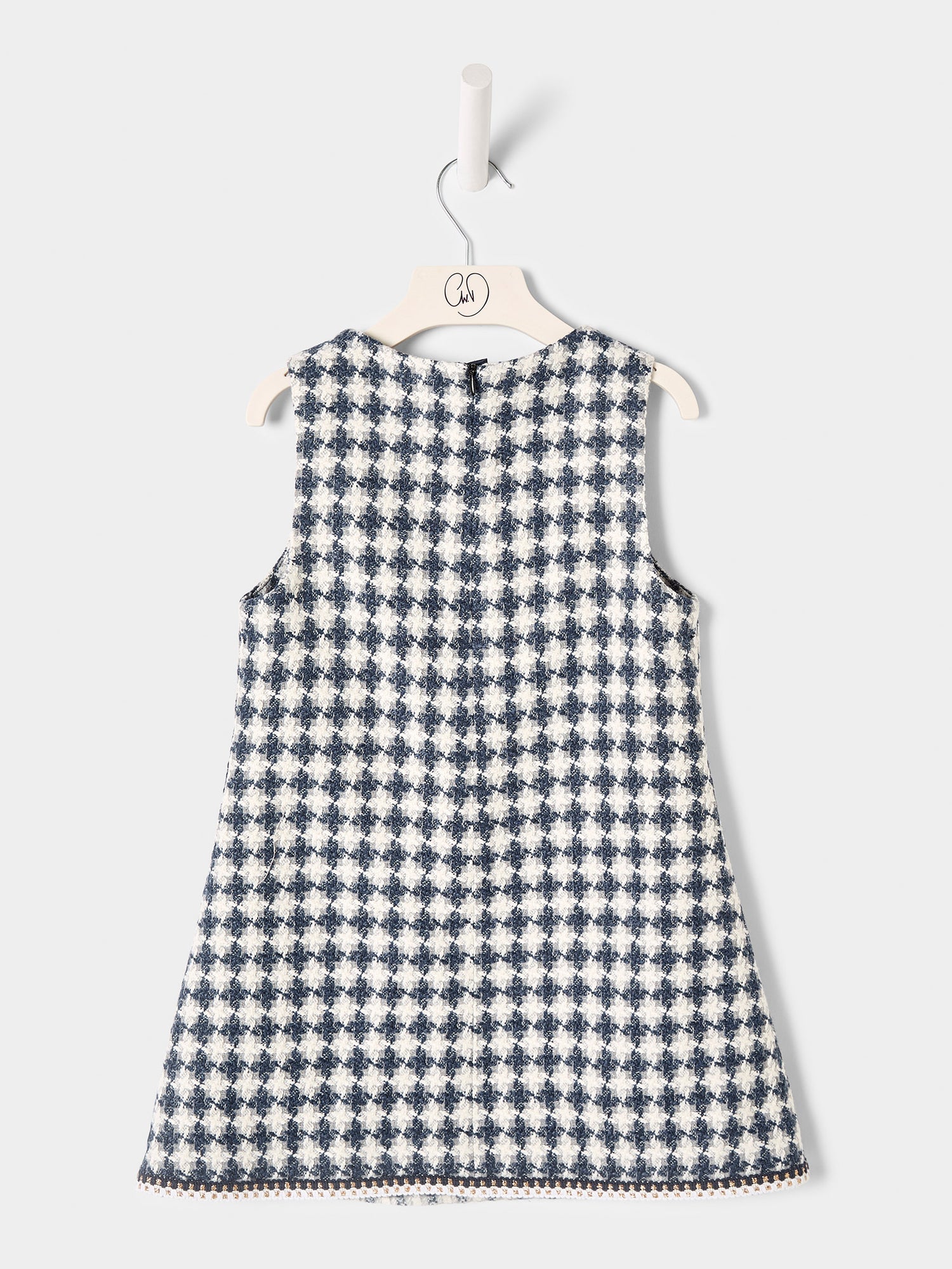 Ines Blue and White Dogstooth Boucle Dress