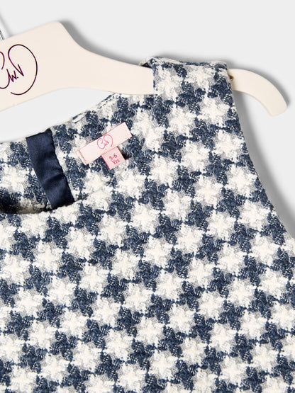 Ines Blue and White Dogstooth Boucle Dress