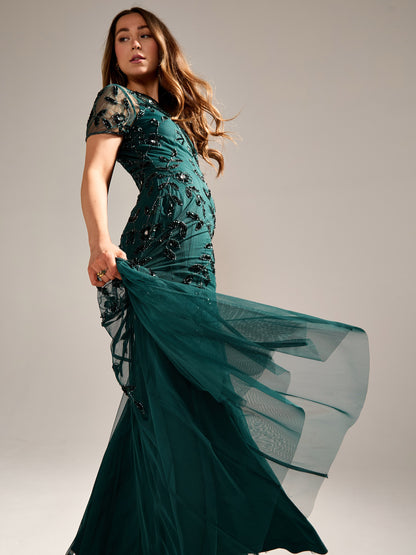 GWD Kelly Bottle Green Embellished Maxi Dress