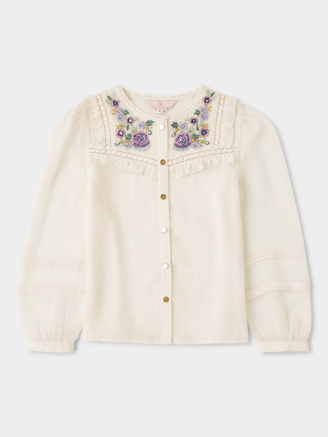 Lacey Button Through Embroidered Blouse | GWD Fashion