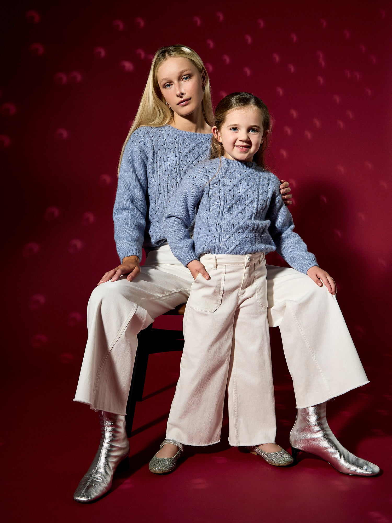 GWD Molly Cornflour Blue Cable Knit Diamanté Jumper