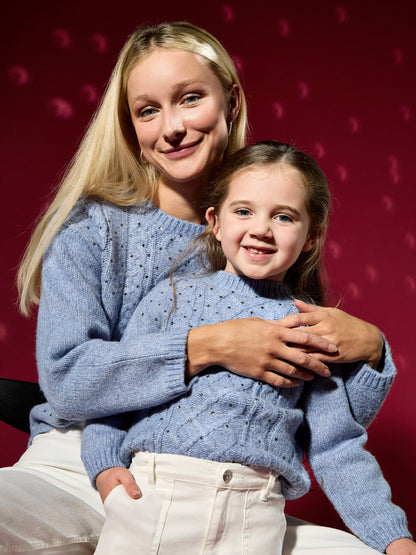 GWD Jerica Blue Wool Cable Knit Diamanté Jumper