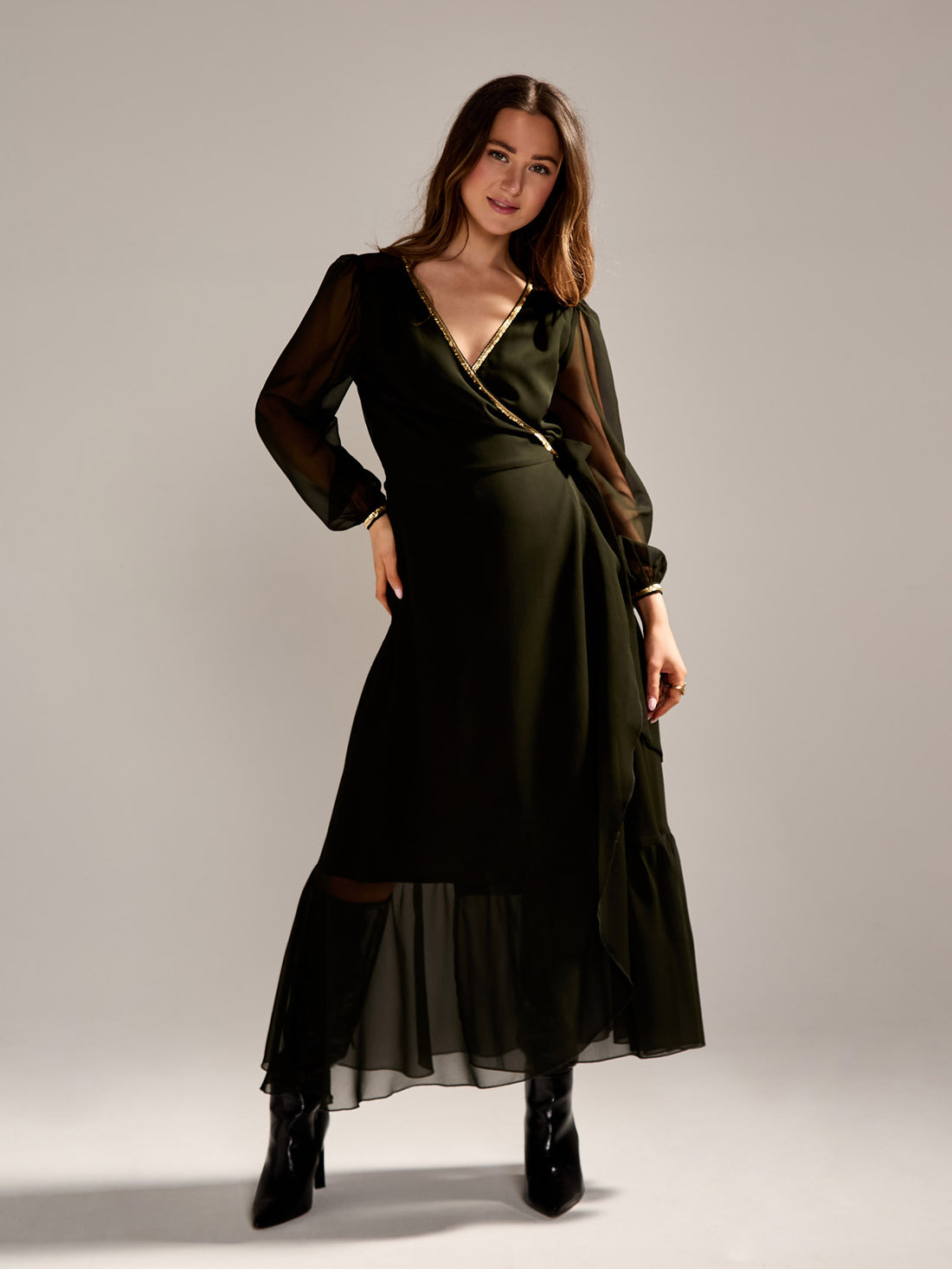 GWD Monica Khaki Wrap Maxi Dress