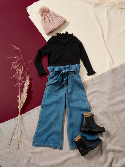 Lilia Wide-Leg Bow Denim Jean