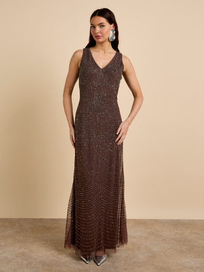 GWD Raine Embellished Sleeveless Brown Maxi Dress