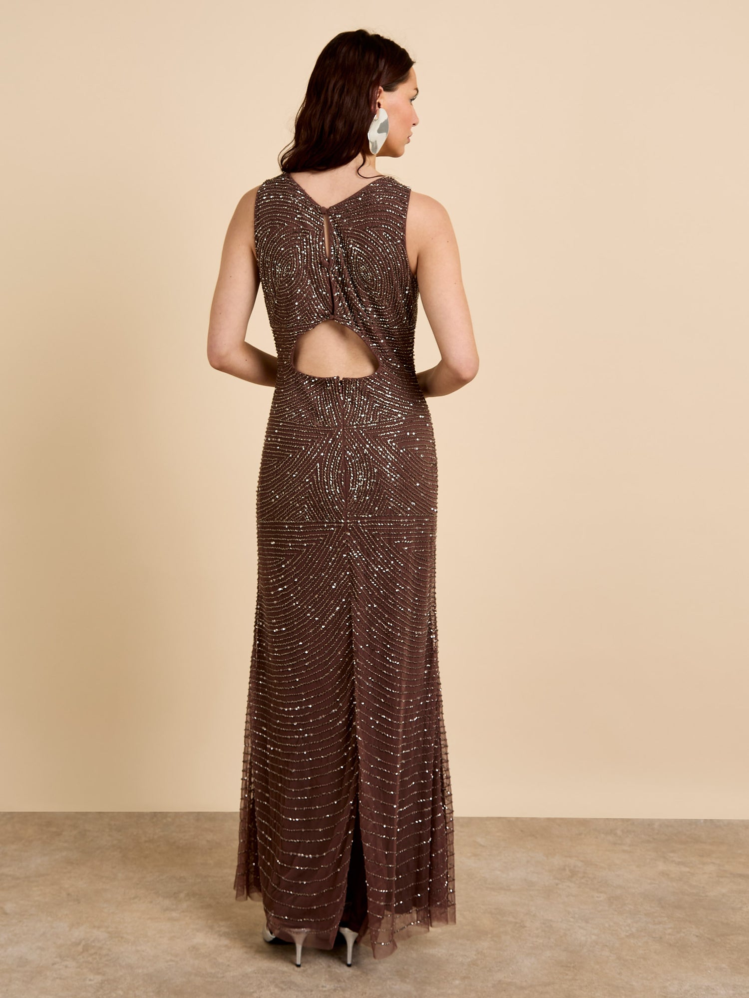 GWD Raine Embellished Sleeveless Brown Maxi Dress