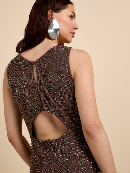 GWD Raine Embellished Sleeveless Brown Maxi Dress