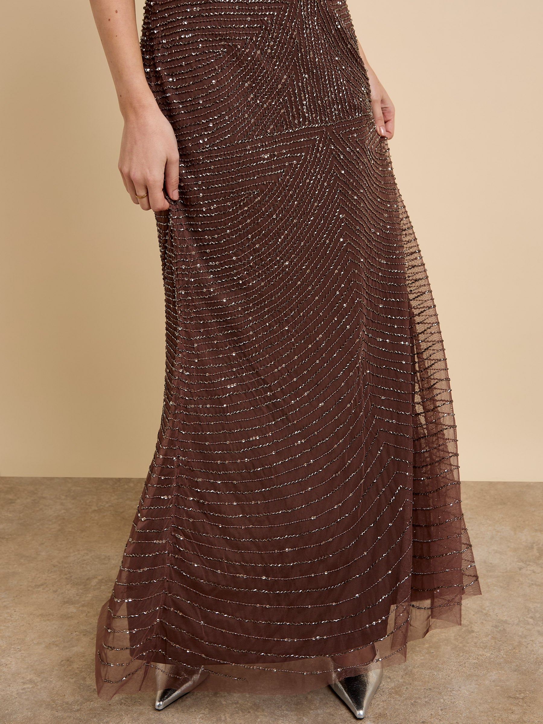 GWD Raine Embellished Sleeveless Brown Maxi Dress