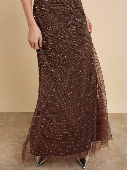 GWD Raine Embellished Sleeveless Brown Maxi Dress