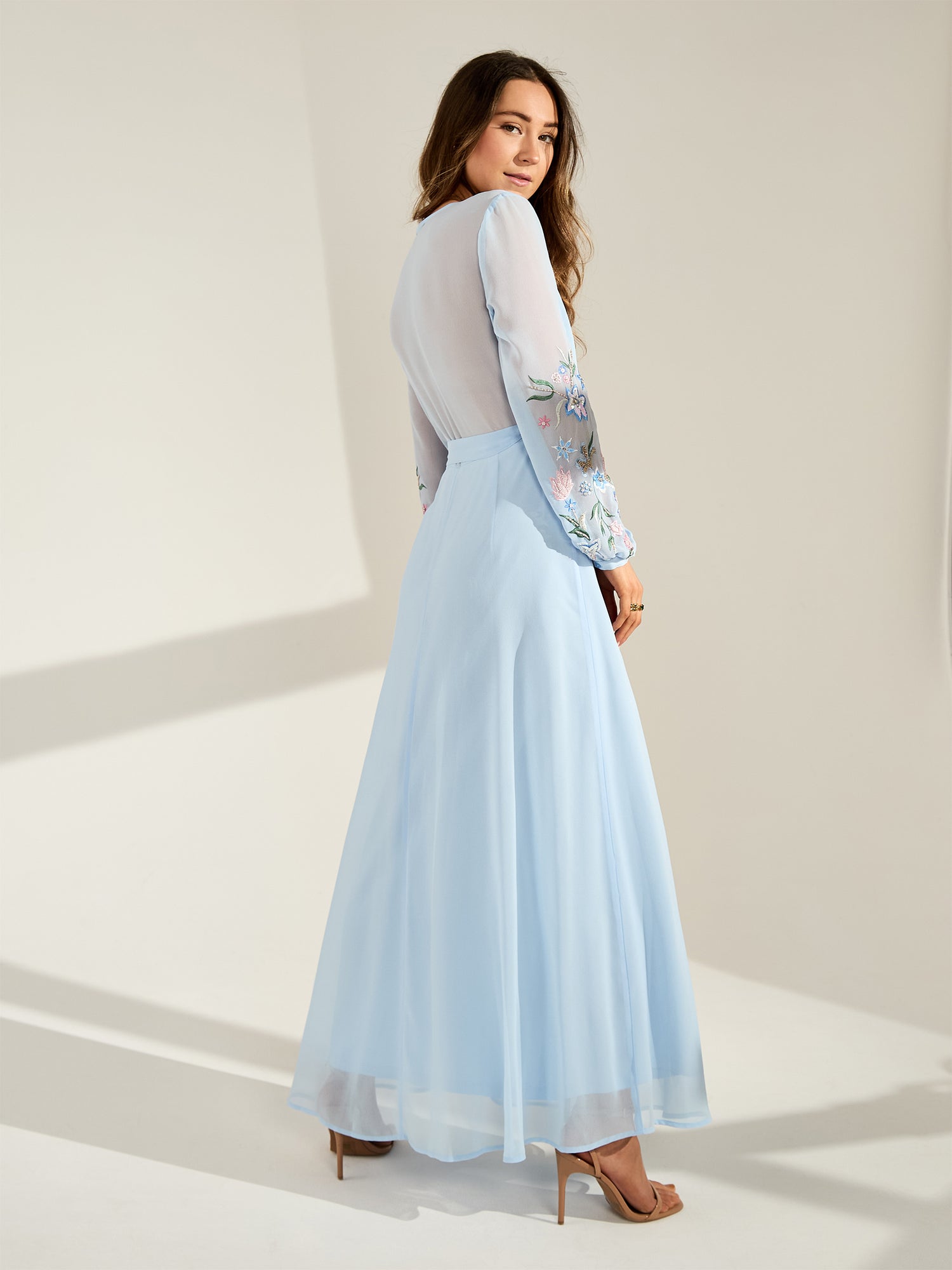 GWD Reena Wrap-Style Embroidered Blue Maxi Dress