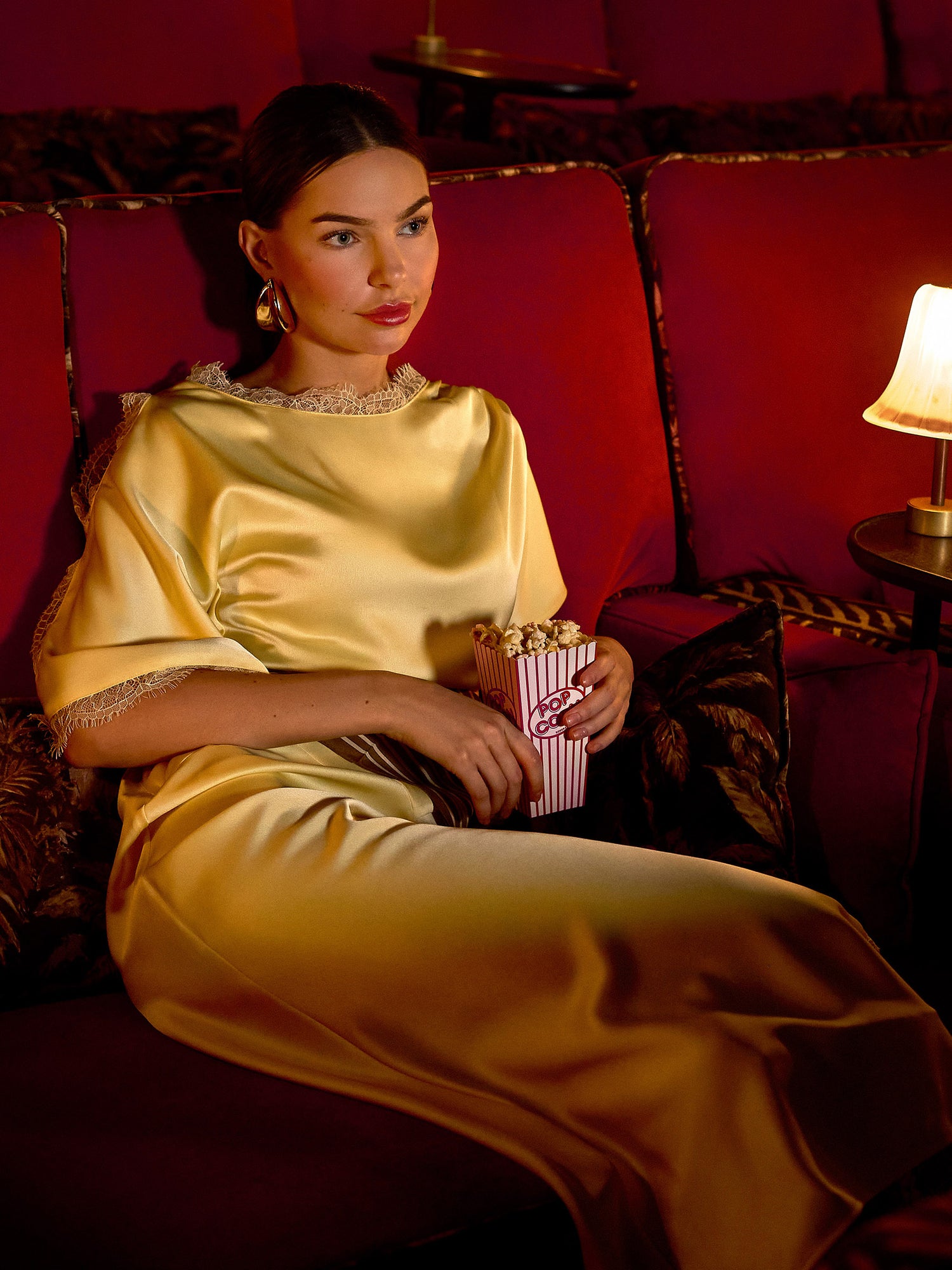 GWD Rowana Yellow Satin Lace Detail Maxi Dress