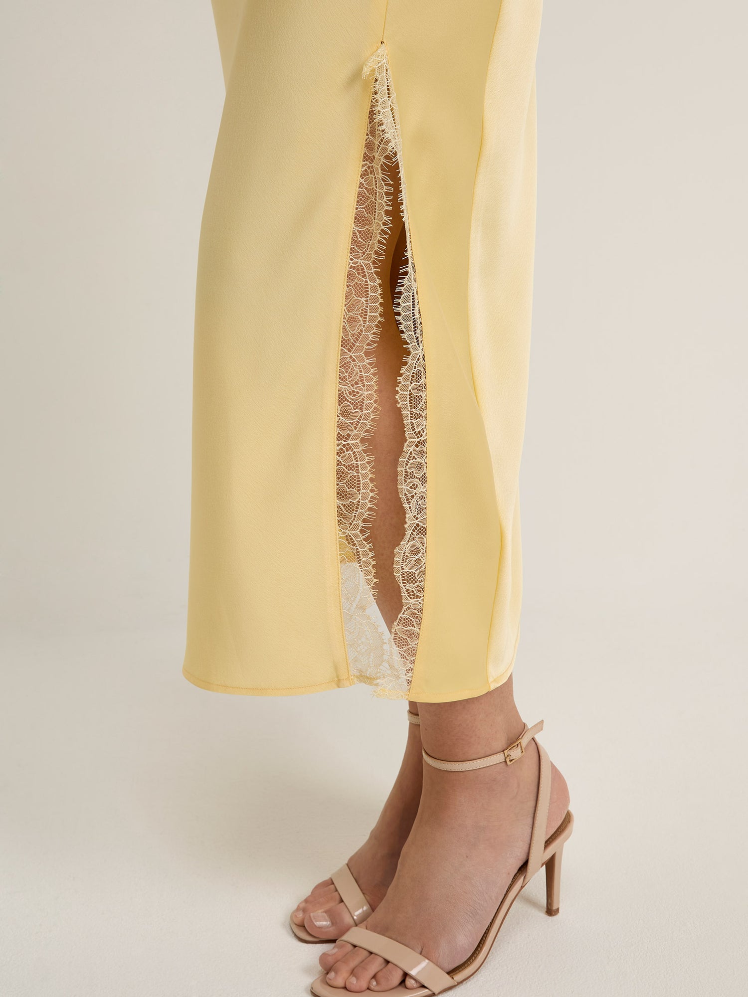 GWD Rowana Yellow Satin Lace Detail Maxi Dress