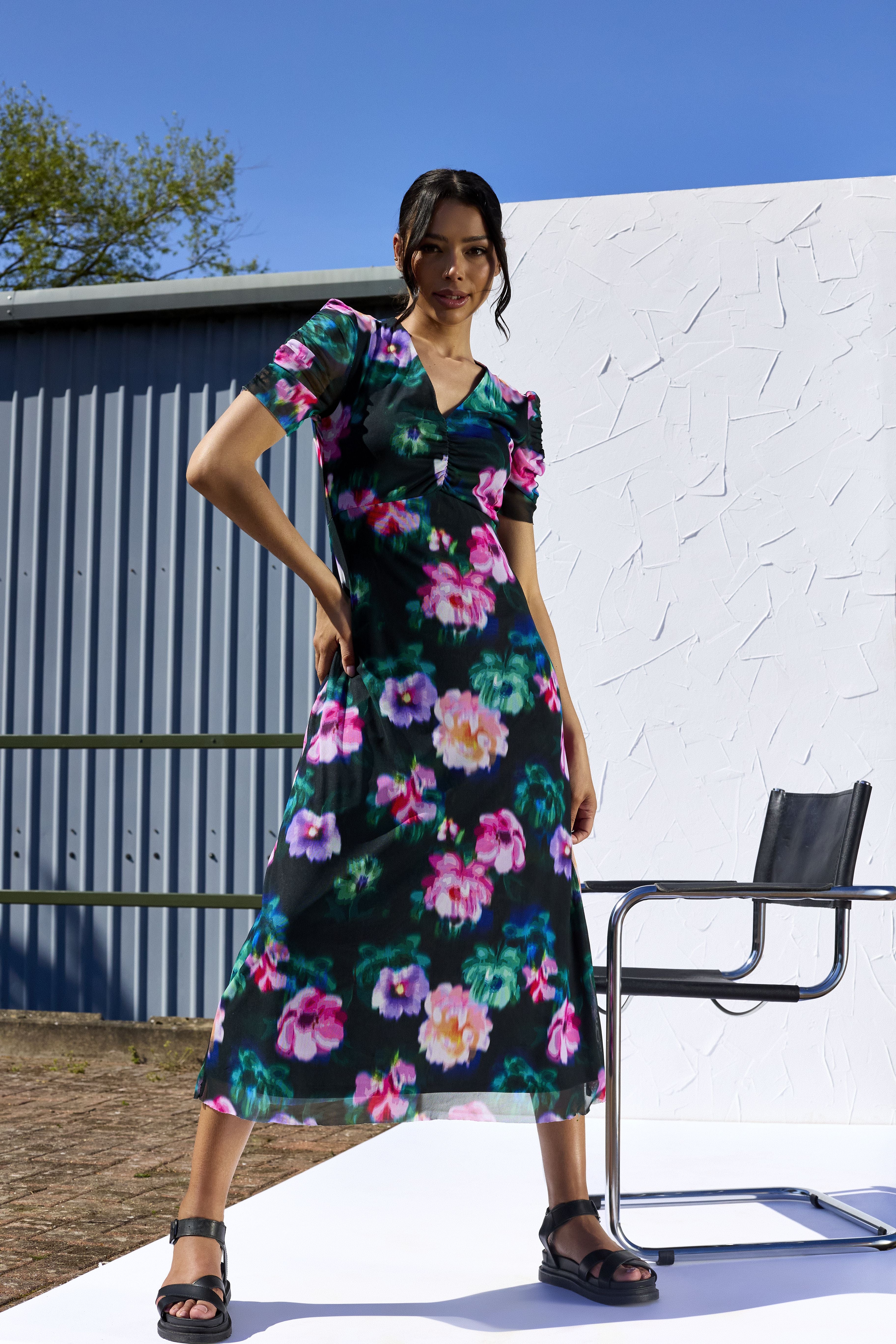 GWD Anna Floral Print Mesh Maxi Dress